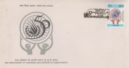 Enveloppe  FDC  1er  Jour  INDE   50éme  Anniversaire  De  La  Déclaration  Universelle  Des  Droits  De  L' HOMME  1998 - FDC