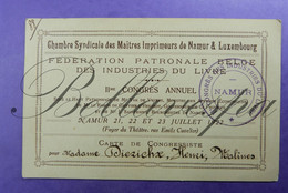 Maîtres Imprimeurs Namur Luxembourg Congres 1922 Foyer Dierichx Henri Mechelen Deelnemerskaart - Tickets - Entradas