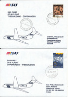 Denmark - Greece SAS First DC-9 Flight Copenhagen - Thessaloniki 29-3-1993 And Return 2 Covers - Covers & Documents