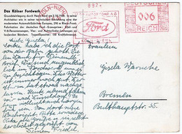 50914 - Deutsches Reich - 1938 - 6Pfg. AbsFreistpl. KOELN - FORD A. AnsKte. -> Bremen - Auto's