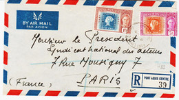 MAURICE ,  En 1948 Sur Une Roupie Et 5c Tarif Recommandation Pour La France  (paris) - Mauritius (...-1967)
