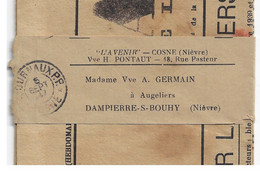 COSNE JOURNAUX P.P.  Nièvre Bande De Journal L'AVENIR Adressé Port Payé à Dampierre Sous BOUY 09/1947 Bande Coupée - Cachets Manuels