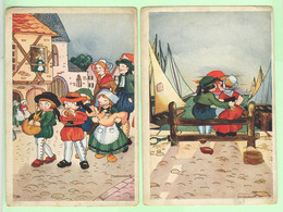 L158 - Fantaisie - Lot 2 Cartes -  Enfants, Children, Illustration Signée VANASEK - Amoureux, Costume, Folklore, Musique - Taferelen En Landschappen