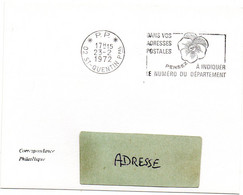 AISNE - Dépt N° 02 = ST QUENTIN Ppal 1972 = FLAMME PP Codée FD = SECAP ' PENSEZ à INDIQUER NUMERO DEPARTEMENT ' - Código Postal