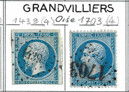 FRANCE Classique,  Obl. PC Et GC Des Villes Sur TP Isolés: GRANDVILLIERS (Oise), PC 1439 (4) Et 1703 (4) - Autres & Non Classés