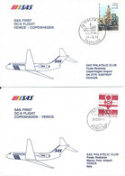 Denmark - Italy SAS First DC-9 Flight Copenhagen - Venice 1-10-1990 And Return 2 Covers - Storia Postale