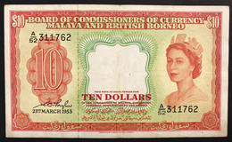 Malaya And British Borneo 10 $ Dollar 1953 Pick#3a Vf+ LOTTO.956 - Malaysie