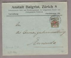 CH Portofreiheit Zu#6A Kl#644 1922-08-02 Zürich14 Riesbach Brief Nach Ennenda - Portofreiheit