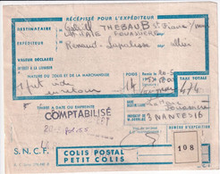 COLIS POSTAUX - 1955 - RECEPISSE EXPEDITION De LAPALISSE (ALLIER) => LA HAIE FOUASSIERE (LOIRE INFERIEURE) - Storia Postale