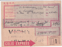 COLIS POSTAUX - 1948 - RECEPISSE COLIS EXPRESS ! De VICHY (ALLIER) => LYON - Brieven & Documenten