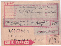 COLIS POSTAUX - 1948 - RECEPISSE COLIS EXPRESS ! De VICHY (ALLIER) => LYON - Briefe U. Dokumente