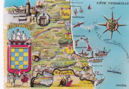 Belle Cpsm Dentelée Grand Format. Carte Géographique De La Côte Vermeille, Pyrénées Orientales, Catalogne. Roussillon. - Landkaarten
