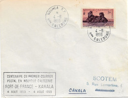 NOUVELLE CALEDONIE (New Caledonia) - Griffe Centenaire Premier Courrier Postal -  Cad Canala Au Dos  5-8-1959 - Cartas & Documentos