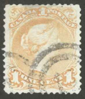 Canada Sc# 23 Used 1869 1c Yellow Orange Large Queen - Usati