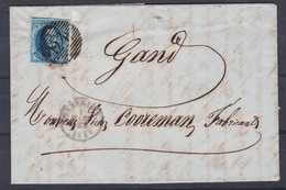 N° 7 Margé / Lettre Variete Griffe Entre Les Timbres  III / 58 De BXL Vers Gand 1 Mars 1857  ( Lac ) - 1851-1857 Medaillen (6/8)