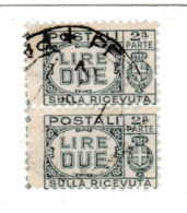 1927-32 REGNO USATO PACCHI POSTALI 2 LIRE SEZIONE - COPPIA - Pacchi Postali