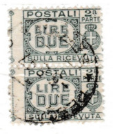 1927-32 REGNO USATO PACCHI POSTALI 2 LIRE SEZIONE - COPPIA - Pacchi Postali