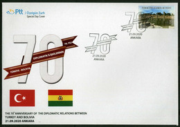 Türkiye 2020 Diplomatic Relations With Bolivia, 70th Anniversary | Flag, Special Cover - Brieven En Documenten