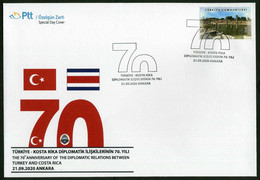 Türkiye 2020 Diplomatic Relations With Costa Rica, 70th Anniversary | Flag, Special Cover - Storia Postale