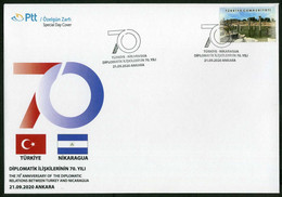 Türkiye 2020 Diplomatic Relations With Nicaragua, 70th Anniversary | Flag, Special Cover - Lettres & Documents