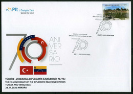 Türkiye 2020 Diplomatic Relations With Venezuela, 70th Anniversary | Flag, Special Cover - Lettres & Documents