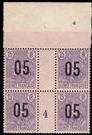 French Guinea (1904) 5c On 15c Violet (2mm Spacing) Millesime Block Of 4. Yvert No 57. MNH. - Neufs