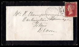 Great Britain (1863) Miniature Mourning Letter From Stroud To Devon Franked With Penny Red. - Brieven En Documenten