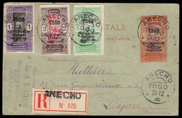 Togo (1912) 10c Uprated Registered Postal Card To France With Various Occupation Franco-Anglaise Stamps. - Lettres & Documents