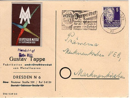 50938 - DDR - 1951 - 6Pfg. Hauptmann EF A. Kte. DRESDEN - JUGEND VEREINIGE DICH IM KAMPF ... -> Markneukirchen - Covers & Documents