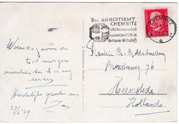 51005 - Deutsches Reich - 1929 - 15Pfg. Hindenburg EF A AnsKte CHEMNITZ - DAS ARBEITSAMT CHEMNITZ ... - Niederlande - Briefe U. Dokumente