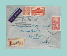 26 Janvier 1937 Enveloppe Affranchie Lettre RECOMMANDÉE Par AVION De SAINT-DENIS, RÉUNION (Première Liaison) à ASNIÈRES - Lettres & Documents