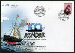 Türkiye 2021 Veteran Battleship Alemdar, Turkish War Of Independence, Special Cover - Lettres & Documents