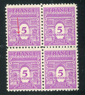 Variété N° 620 - Arc De Triomphe - 1 Exemplaire Lettre C De Centimes Barré Dans Un Bloc De 4 - Neufs ** - Réf V 914 - Nuovi