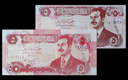 # # # Paar Banknoten Iraq (Irak) 5 Dinars 1992 UNC (Farben) # # # - Irak