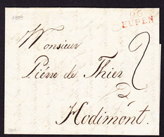 1806 Département Conquis. Faltbrief Mit Rotem Stempel "96 EUPEN" Nach Hodimont Gelaufen. - 1794-1814 (Période Française)