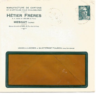 France Enveloppe Publicitaire Manufacture Cartons Et Chaussures Hétier Frères MESNAY 39- Jura) - Other & Unclassified