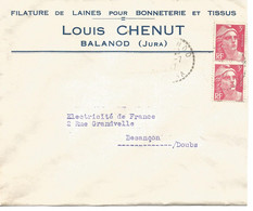 France Enveloppe Publicitaire  Filature Laines Bonneterie Tissus Louis Chenut Balanod 39- Jura) - Altri & Non Classificati