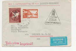 MIT LUFTPOST AVIONOM YOUGOSLAVIE YUGOSLAVIA PAR AVION AIR MAIL FFC 1957 DH 612 LEIPZIG MOCKAU DDR > BUKAREST - Vliegtuigen