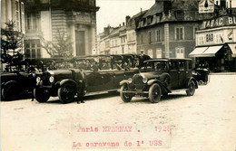 épernay * Carte Photo PARIS EPERNAY 1928 La Caravane De L'USS * Automobile Autocar Autobus * Banque De France Tabac - Epernay