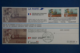 AQ3 CANADA FRANCE   BELLE CARTE  1984 JACQUES CARTIER +QUEBEC ST MALO + AFFRANCHISSEMENT PLAISANT. A VOIR - Cartas