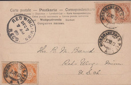 1903. NORGE. 2 2 ØRE + 2 Ex 3 øre Posthorn On Post Card (Muse. Foto). To Red Wing, Min. USA C... (Michel 53+) - JF428065 - Brieven En Documenten