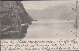 1906. NORGE. 5 øre Posthorn On Post Card (Parti Af Fretheimsfjord - Sogn). To Sverige Cancelle... (Michel 55) - JF428070 - Storia Postale