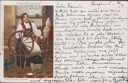 1900. NORGE. 10 øre Posthorn On Post Card (HARDANGERPIGE). To Dresden, Deutschland Cancelled V... (Michel 56) - JF428085 - Covers & Documents