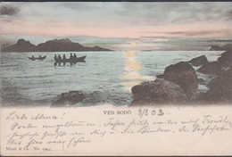 1903. NORGE. 10 øre Posthorn On Post Card (VED BODÖ). To Sebnitz, Tyskland Cancelled BODØ 9.8.... (Michel 56) - JF428088 - Storia Postale