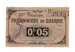 1914-1918 // Bon De Prisonnier De Guerre // MOULINS // 13 ème REGION // Cinq Centimes - Andere & Zonder Classificatie