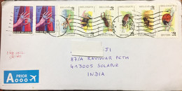 BELGIUM 2022, COVER USED TO INDIA, 1996 FULL SET OF 6 DIFF INSECT & 1965 DIAMOND, LIEGE CITY CANCEL, 8 STAMP - Briefe U. Dokumente