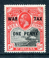 Saint Helena 1916 War Tax Stamp - 1d On 1d Black & Scarlet HM (SG 87) - St. Helena