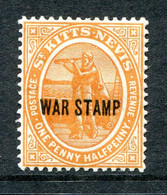 St Kitts & Nevis 1918 War Tax Stamp - 1½d Orange HM (SG 23) - St.Christopher, Nevis En Anguilla (...-1980)