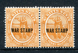 St Kitts & Nevis 1918 War Tax Stamp - 1½d Orange Pair HM (SG 23) - St.Cristopher-Nevis & Anguilla (...-1980)