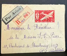 LETTRE DE CILAOS , RECOMMANDEE DE ST DENIS AVEC ANNOTATION MB SUR L'ETIQUETTE PAR AVION  => FRANCE COVER - Cartas & Documentos